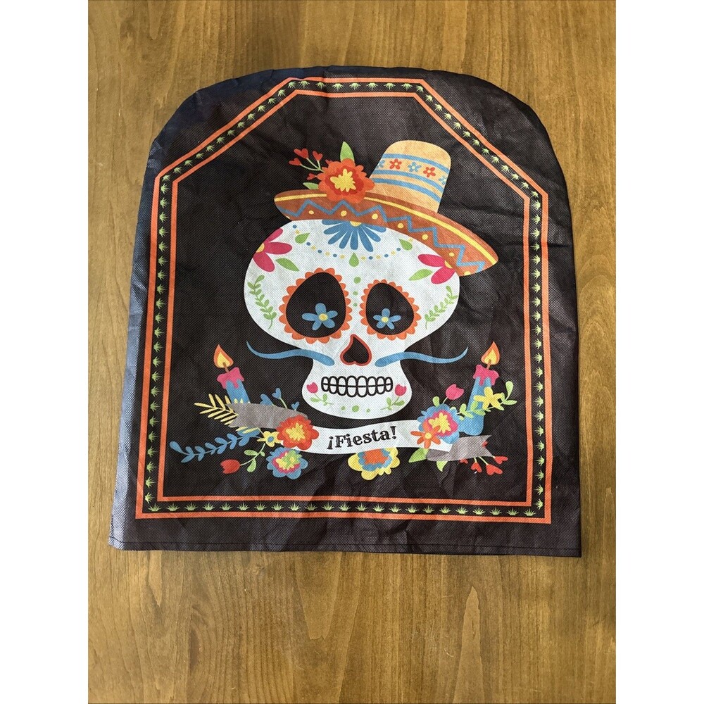 Sugar Skull Diade Muertos Slip Over Chair Back Covers Day Of The Dead Reusable - Picture 7 of 12